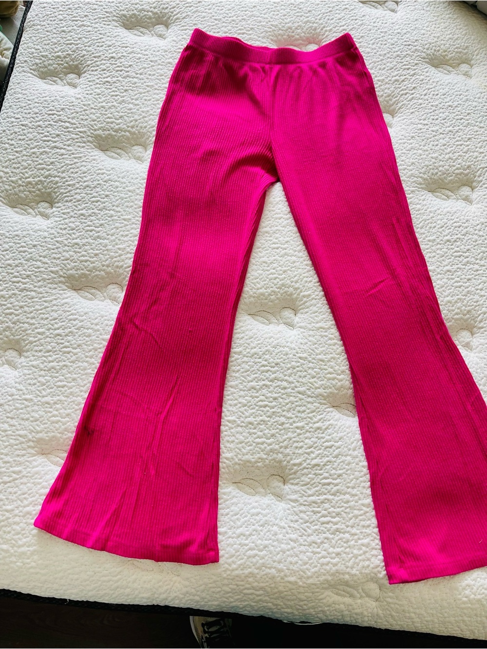 Girls' Fachsia Ribbed Flare Pants - Size 14/16